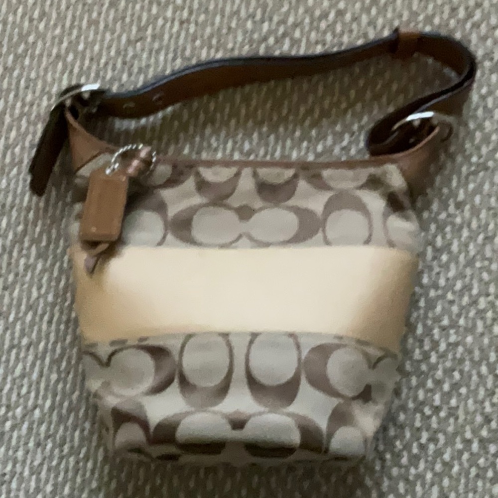 Coach F13362 Signature Cloth  Leather Trim Satchel Shoulder Handbag